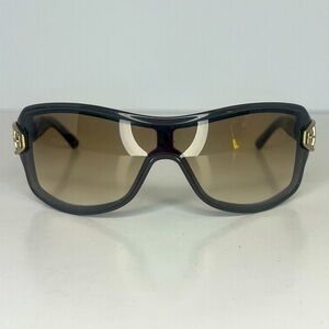 Gucci Vintage Gold Belt Buckle GG Logo Wrap Around Sunglasses